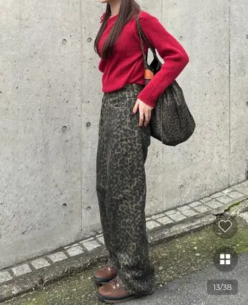 누구 봄 레오파드 코튼 팬츠