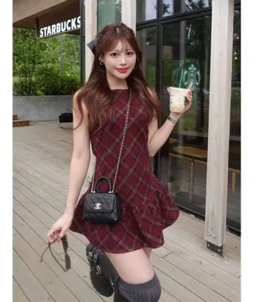 Darich 타탄 체크 슬리브리스 미니 원피스