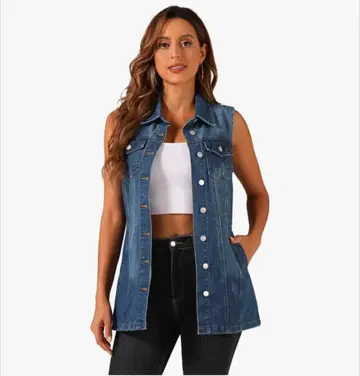 새상품 슬리브리스 점프 베스트 데님 조끼 자켓 미드 롱