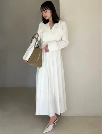 anuans 더블 새틴 노카라 턱 원피스