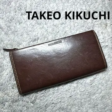 TAKEO KIKUCHI 다케오 키쿠치 장지갑 천연 가죽 가죽 브라운