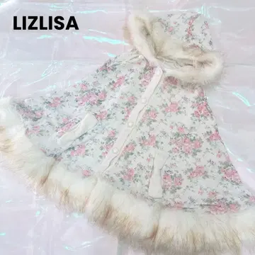 LIZLISA 리즈리사 후드 부착 꽃무늬 판초 케이프 크림색