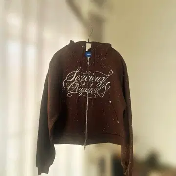 SEQUENZ 글리터 지퍼 후드티 라메 프린트 더블 지퍼 S 사이즈