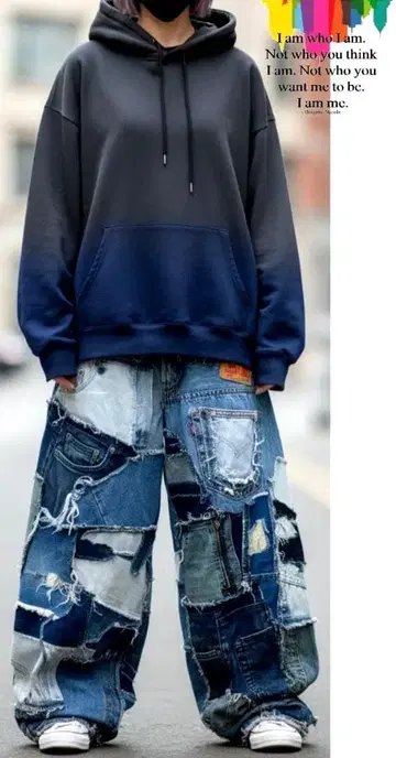 데님 리메이크 강 데미지 코쿤 실루엣 와이드 팬츠 타프타프