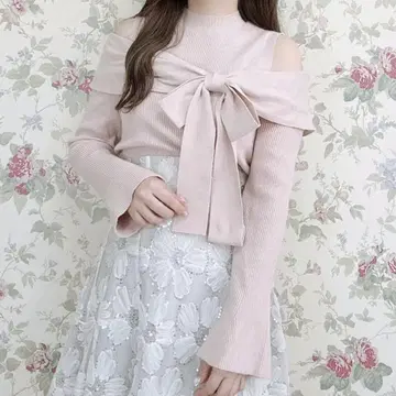 maki 리본 오프숄더 니트 핑크 LL 사이즈