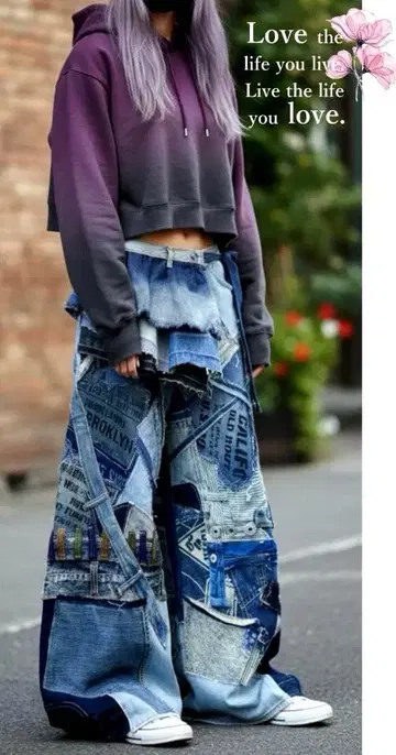 데님 패치워크 빅 플레어 팬츠 x 프릴 스커트 셋업