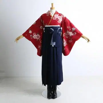 졸업 하카마 니샤쿠소데 기모노 단품 빨간색 계열 기성복