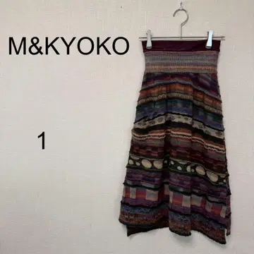 M &KYOKO 플레어 스커트 멀티 컬러 보더 알파카 모헤어 밴딩