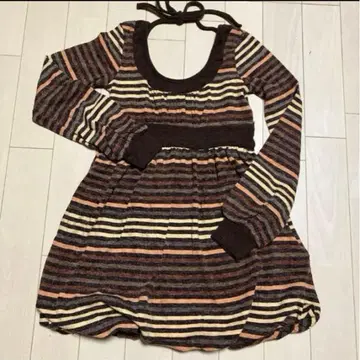 원피스 미니 보더 긴팔 미사용 볼륨 소매 벌룬 튜닉