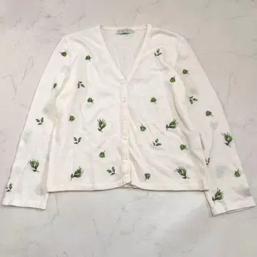 CARVEN 칼벤 니트 코튼 가디건 자수 꽃무늬 화이트