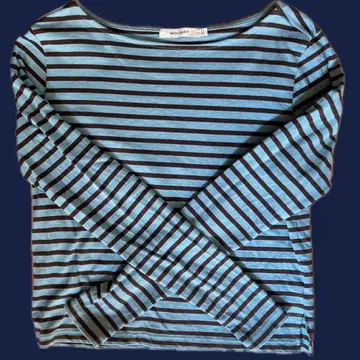 Moussy 긴팔 T셔츠 스카이블루와 브라운 스트라이프 M