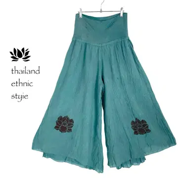 [새상품] 연꽃 패턴 프린트 이중 와이드 팬츠 피콕 블루 D867-2