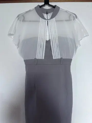 그레이 시스루 소매 타이트 드레스