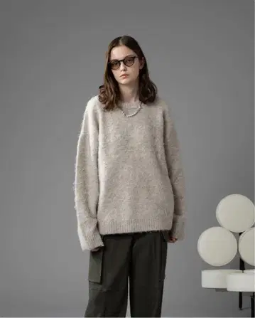 selle glant 롱 슬리브 울 혼방 샤기 니트 L 사이즈