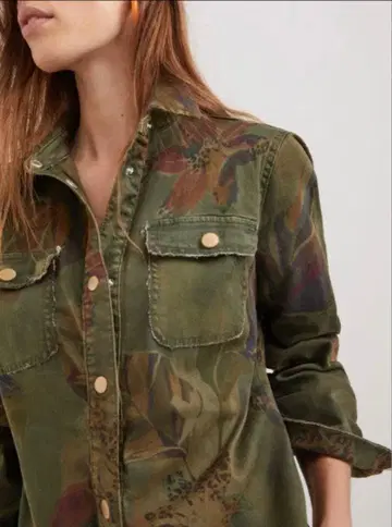 데시구알 데님 셔츠 블라우스/자켓/보태니컬 무늬/다크 그린 XL