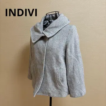 INDIVI 스트라이프 디자인 숏코트 모 100% L 사이즈