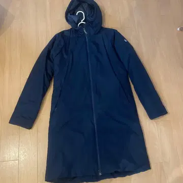 네이비 후드 부착 롱 자켓