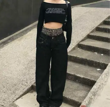 EMMY 에미 더블 허리 레오파드 데님 팬츠 에미