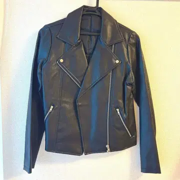 Lian 라이더 자켓 인조 가죽 더블 블랙