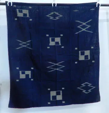 목화 대정기 수직 네이비 나염 오래된 구루메 카스리 3폭 기하학 패턴