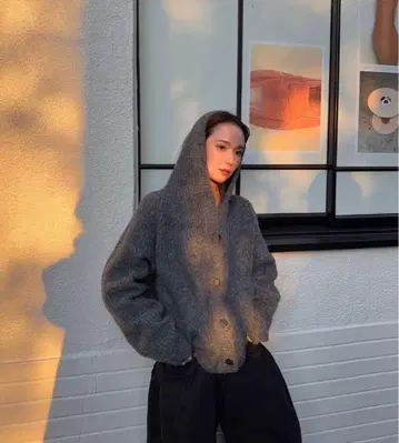 knuthmarf 후디드 가디건 니트/그레이