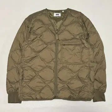 UNIQLO U 리사이클 다운 자켓 카키 V넥 유니클로U