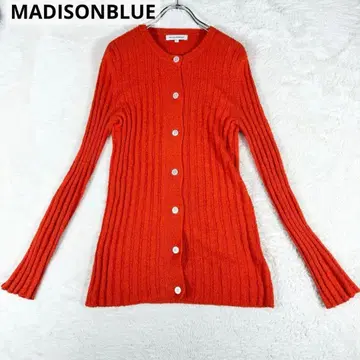 정가 62640엔 매디슨 블루 긴팔 리브 가디건 신축성 오렌지 S