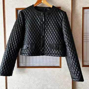 ZARA 퀼팅 페이크 레더 자켓 노카라 블랙 L 자라