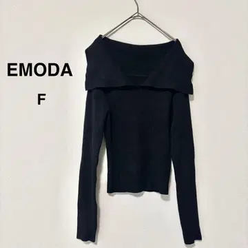 에모다 오프숄더 리브 니트 블랙 무지 깔끔한 성숙/러블리 F