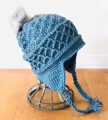 손뜨개질 귀도리 니트 모자 블루