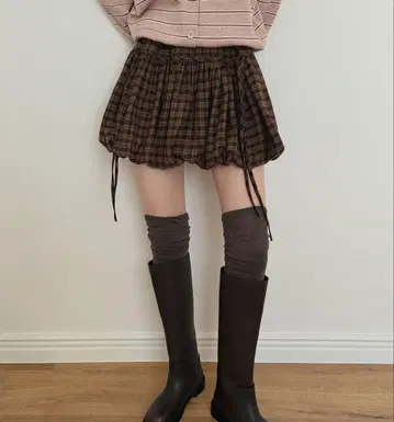 TWEE 체크 벌룬 미니 스커트