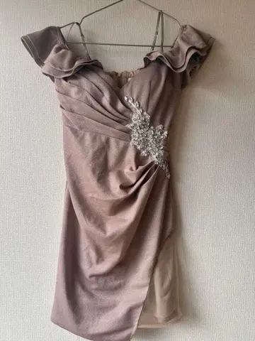 JEWELS 베이지 프릴 라메 드레스 M