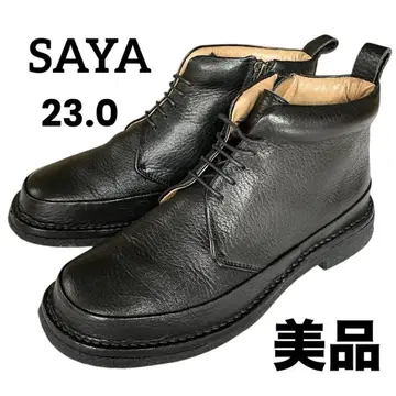 [ 새상품급 ] SAYA 숏부츠 레이스업 사이드 지퍼 가죽 블랙