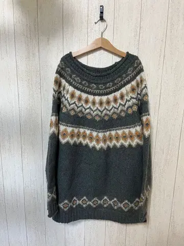 페어아일 패턴 긴팔 니트 스웨터 그레이