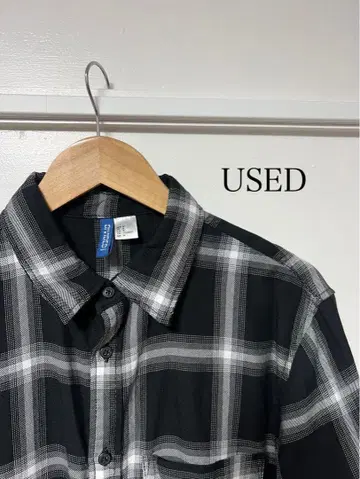 블랙/화이트 체크 플란넬 셔츠 M 구제 의류 남성 빈티지