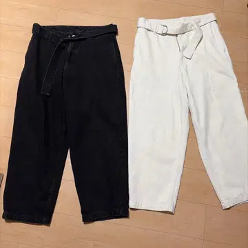 GU 와이드 데님 팬츠 블랙 크림 L 사이즈