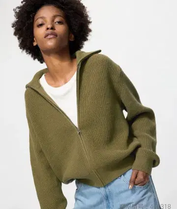 UNIQLO 풀 집업 가디건 XL 올리브 유니클로