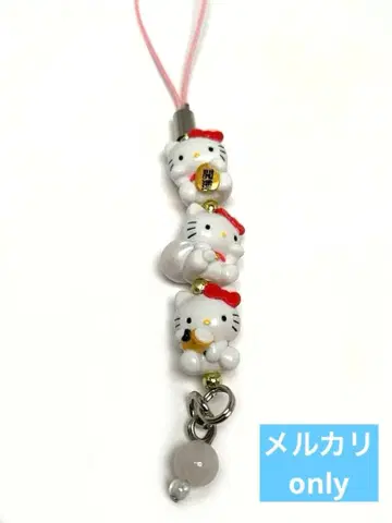 헬로키티 스트랩 마네키네코 3체 행운의 색구슬 달린 족쇄