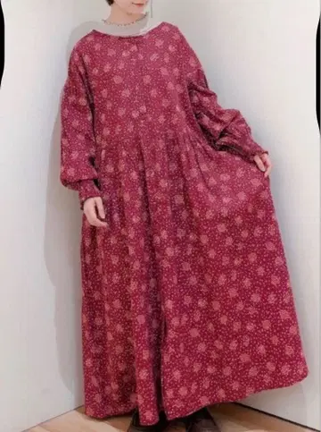 Samansa Mos2 면린넨 기모 금목서 프린트 원피스