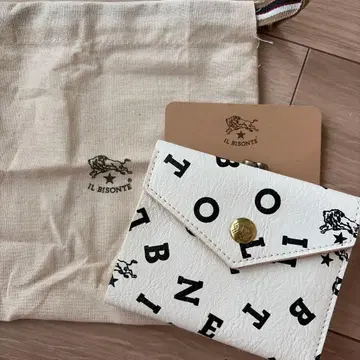 새상품 일비종떼 로고 프린트 가마구치 접이식 지갑 가죽 화이트 계열