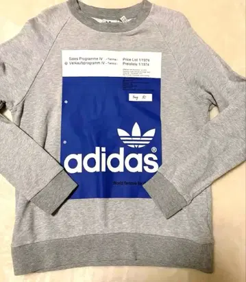 adidas 로고 프린트 맨투맨 M 사이즈 그레이