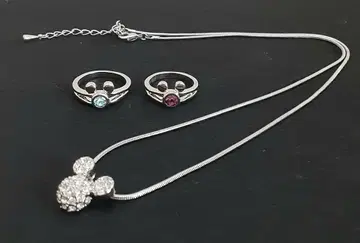 디즈니 미키마우스 모티브 실버 반지, 목걸이 세트