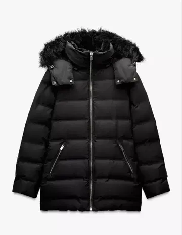 ZARA WIND PROTECTION 세미롱 기장 후드 부착 다운 자켓