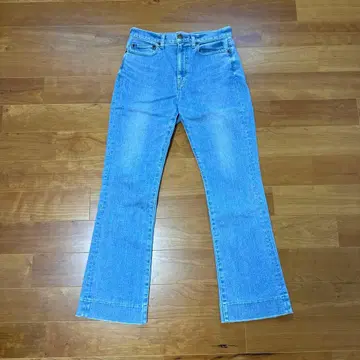 PLST 부츠컷 데님 프린지 밑단 라이트 블루