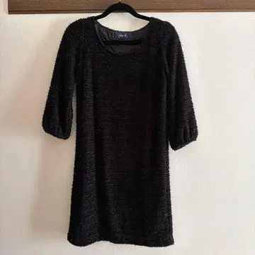 ROPE 블랙 7부 소매 원피스 라메 믹스