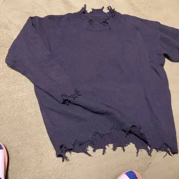 남성용 데미지 가공 니트 XL 블랙