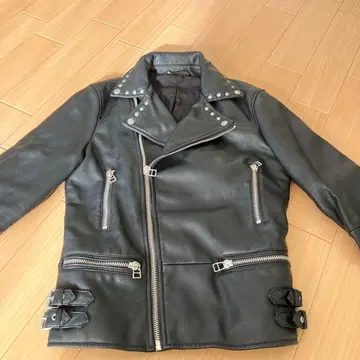 ZARA MAN 스터드 장식 블랙 가죽 더블 라이더 자켓