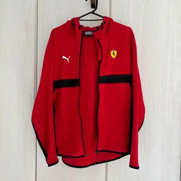 PUMA 페라리 로고 후드 부착 후드티 XS 레드