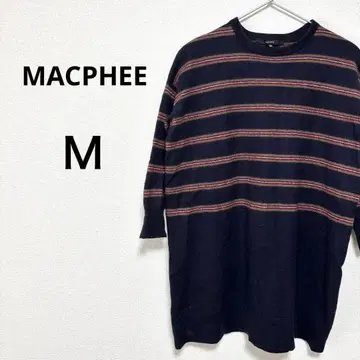 맥피 여성용 니트 스웨터 긴 길이 보더 울 네이비 M