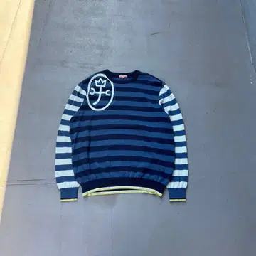 00s Castelbajac 보더 절개 울 니트 스웨터 로고